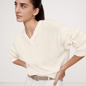 Banana Republic Oversized Cotton V-Neck Sweater - Size S - NWOT